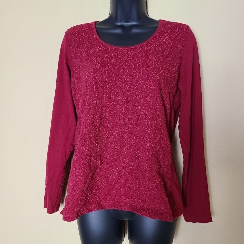 Eddie Bauer Long Sleeve Red Embroidered Top